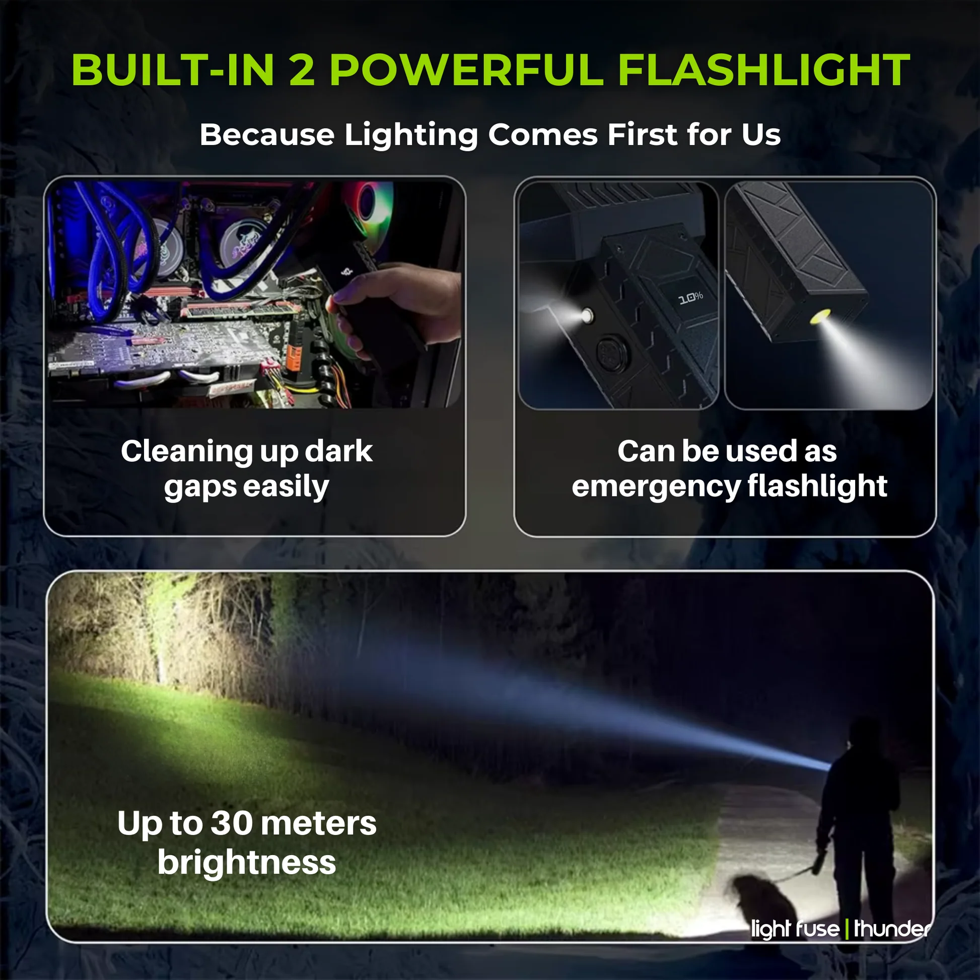 Light Fuse™ Thunder - Mini Turbo Jet Fan with Flashlight